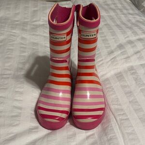 Hunter Kids' Striped Pink and Red Rain Boots